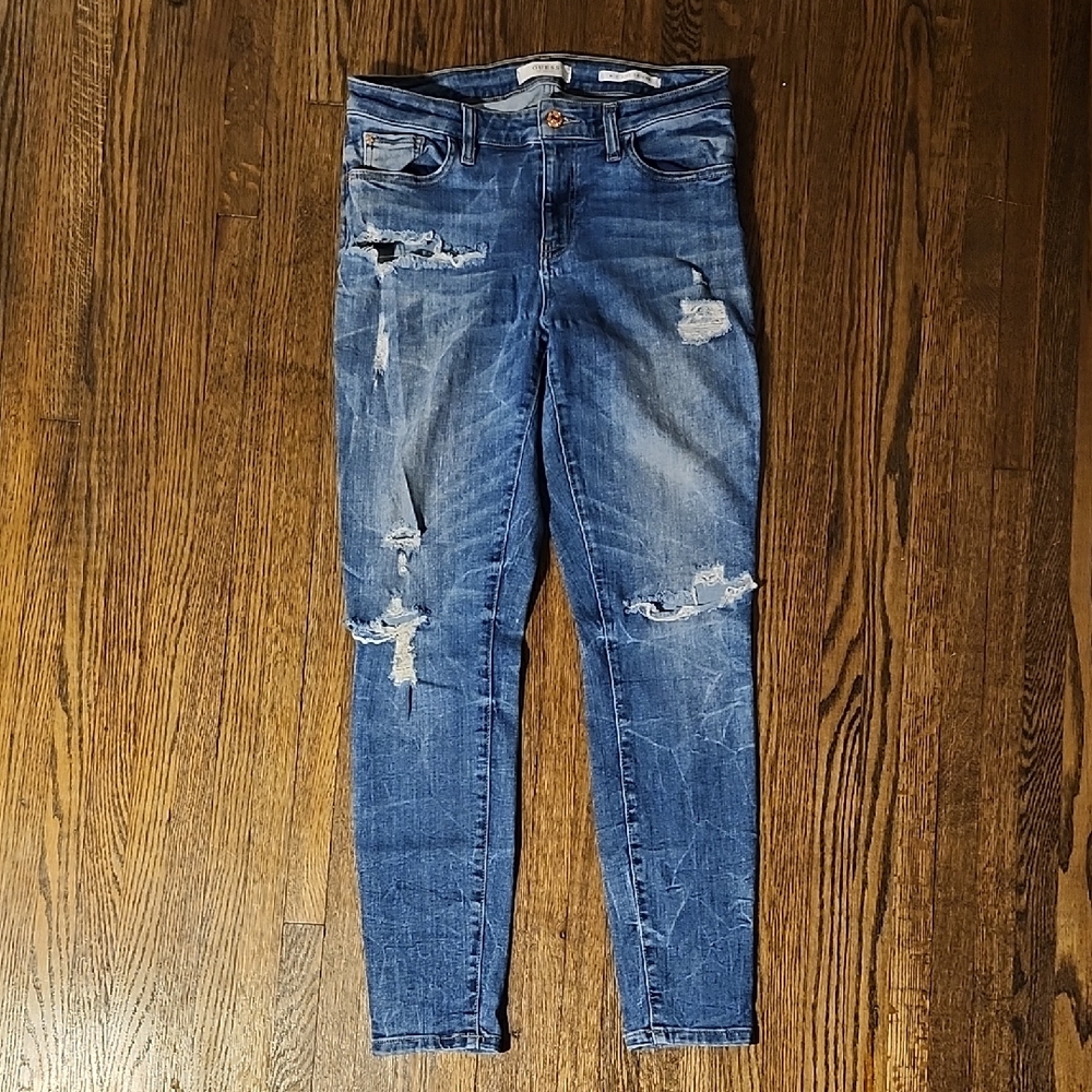 Guess Blue Skinny Jeans with Distressed Details